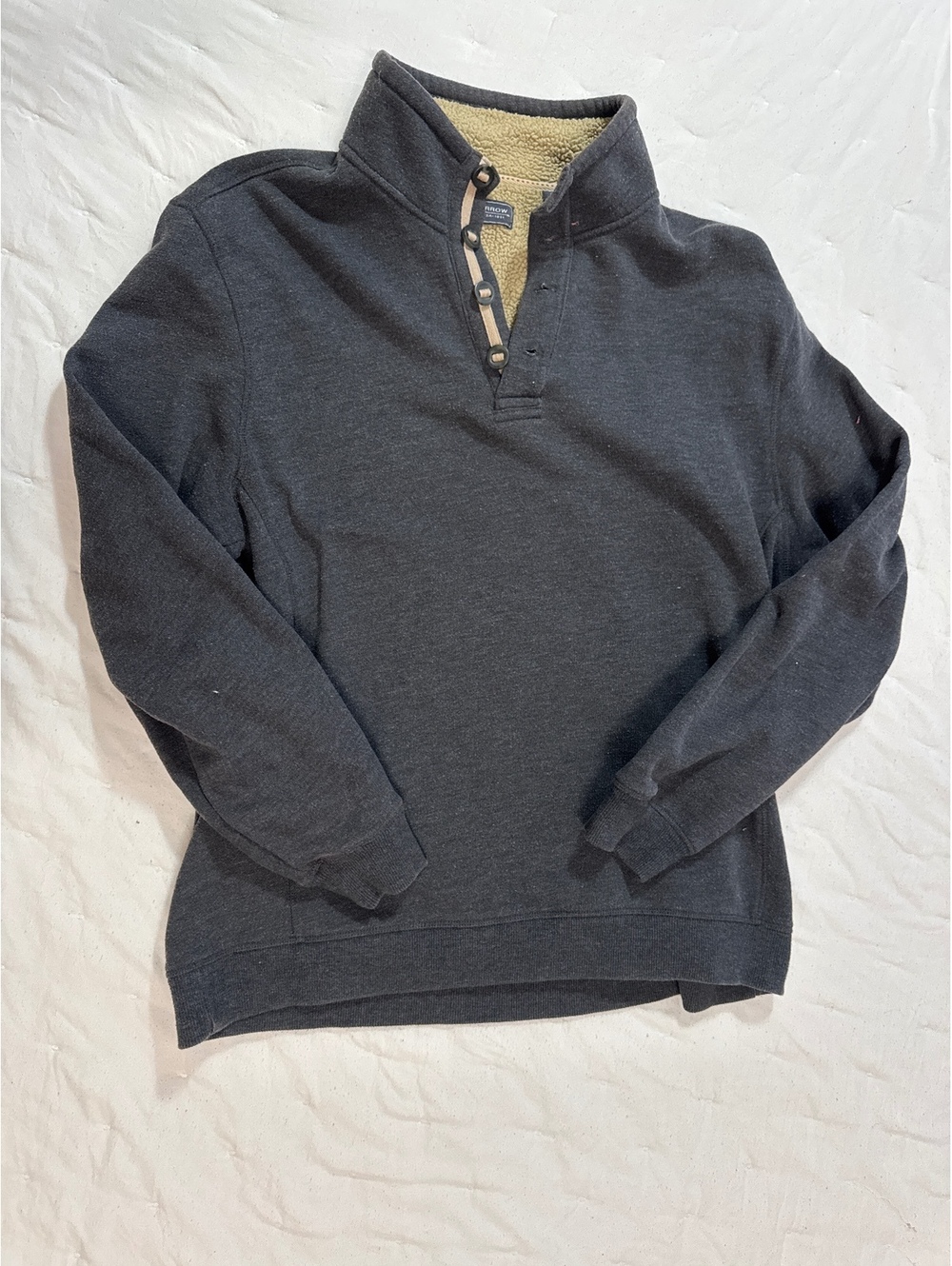 Arrow Men's Charcoal Gray Pullover Sweatshirt with Sherpa Lining Size L